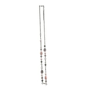 Silver Tone Long Station Necklace Pink Clear Beads Infinity Links 36-39 Inch